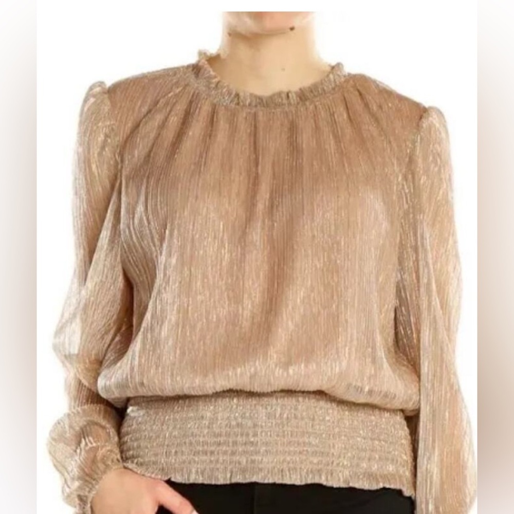 JOIE Women's Shimmering metallic plisse chiffon blouse
